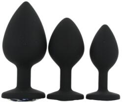Loving Joy Toosh Dopuri Anale din Silicon Negre Set de 3 Stras Transparent Baza cu Bijuterie pentru Placere Estetica Suplimentara