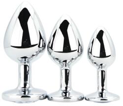 Loving Joy Toosh Dopuri Anale din Metal Argintii Set de 3 Stras Transparent Baza cu Bijuterie pentru Placere Estetica Suplimentara