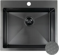Laveo MALAWI fekete színű, struktúrált felületű beépíthető inox mosogató szifonnal, 50x58x20 cm (SLM_710H) - watermarkt