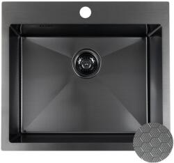 Laveo MALAWI fekete színű, struktúrált felületű beépíthető inox mosogató szifonnal, 50x58x20 cm (OPSLM_710H)