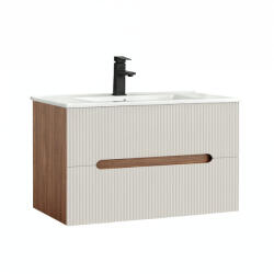 Leziter Trent 80 dulap de baie inferior cu chiuvetă ceramică (2 sertare) sunset oak-alb (TRENT80ASSTF)