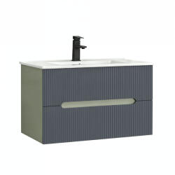 Leziter Trent 80 dulap de baie inferior cu chiuvetă ceramică (2 sertare) verde măslin-gri antracit (TRENT80AZANTSZ)