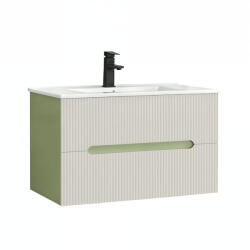 Leziter Trent 80 dulap de baie inferior cu chiuvetă ceramică (2 sertare) verde deschis-alb (TRENT80AVZF)