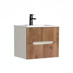 Leziter Trent 60 dulap de baie inferior cu chiuvetă ceramică (2 sertare) stejar alb-sunset (TRENT60AFSST)