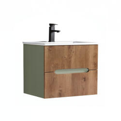 Leziter Trent 60 dulap de baie inferior cu chiuvetă ceramică (2 sertare) stejar verde-oliv-sunset (TRENT60AZSST)
