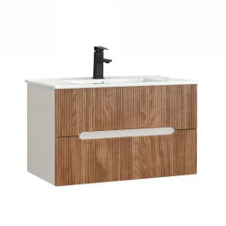 Leziter Trent 80 dulap de baie inferior cu chiuvetă ceramică (2 sertare) stejar alb-sunset (TRENT80AFSST)