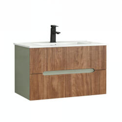Leziter Trent 80 dulap de baie inferior cu chiuvetă ceramică (2 sertare) stejar verde-oliv-sunset (TRENT80AZSST)