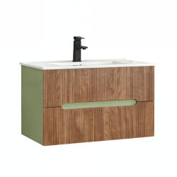 Leziter Trent 80 mobilă de baie inferioară cu chiuvetă ceramică (2 sertare) verde fistic - stejar apus de soare (TRENT80AVZSST)