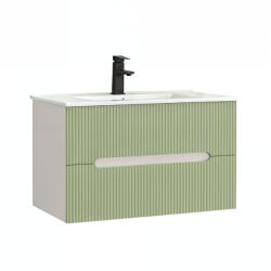 Leziter Trent 80 dulap de baie inferior cu chiuvetă ceramică (2 sertare) alb-verde deschis (TRENT80AFVZ)
