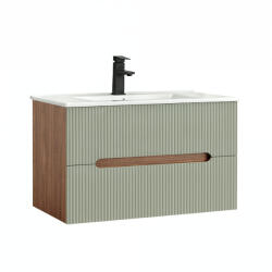 Leziter Trent 80 dulap de baie inferior cu chiuvetă ceramică (2 sertare) stejar apus de soare-olive verde (TRENT80ASSTZ)
