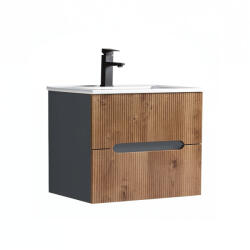 Leziter Trent 60 dulap de baie inferior cu chiuvetă ceramică (2 sertare) gri antracit - stejar apus de soare (TRENT60AANTSZSST)