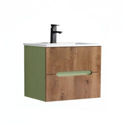 Leziter Trent 60 dulap de baie inferior cu chiuvetă ceramică (2 sertare) verde fistic - stejar apus de soare (TRENT60AVZSST)