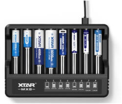 XTAR MX8 KT 8 sor töltő, szinte minden akkuhoz, LCD kijelzővel, többszintű védelem (Xtar-MX8-KT)