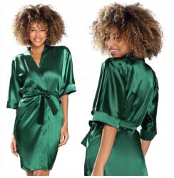 Dkaren Női fürdőköpeny Szatén derékpántos hosszú zöld S