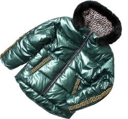  Téli kabát szőrmével zöld steppelt pihe-puha nagyon meleg 158 (TL-2253)