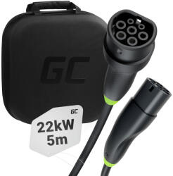 Green Cell SanpType 2 kábel elektromos autók töltésére (5 m, 22 kW, 32A) Tesla Model 3 S X Y, VW ID. 3, ID. 4, ID. 5, Kia EV6, Audi E-Tron, Fiat 500e modellekhez EVKABGC01 (EVKABGC01)