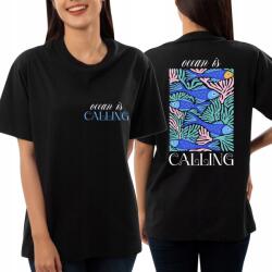  Női Póló Fekete Oversize Divatos Laza Ocean Is Calling (Koszulka Oversize Na Lato)