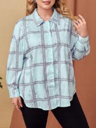 Shein IC44314 Shein Kék Kockás Hosszú Ujjú Ing (48) 50