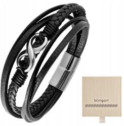 Blingart Férfi bőr karkötő fekete végtelen jel fonott Blingart (bransoletka dla taty męża syna UB0575#C-S)