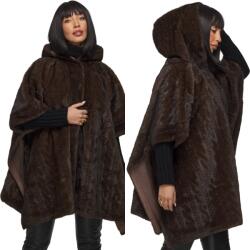 DEMUR Poncsó, téli szőrme kabát, oversize, barna, 100% poliészter (ciepłe poncza płaszcze damskie na zimę zimowe)