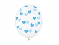 Party Deco Lufik, 30cm, szívecskék, Crystal Clear, kék, 6db/op