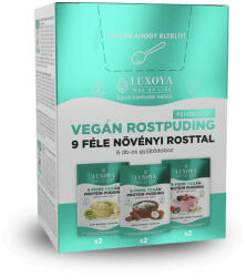 Luxoya - 9-FIBRE VEGAN PROTEIN PUDDING - VEGÁN FEHÉRJÉT TARTALMAZÓ ROSTPUDING 9 FÉLE NÖVÉNYI ROSTTAL - Gyűjtődoboz 6x45 g (2x3 íz)