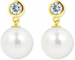 White & Black Igazgyöngy fülbevaló bouton gyémánttal - 7mm édesvízi - arany (AU14239)