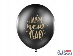 Party Deco Happy New Year lufi, pasztell fekete 30 cm