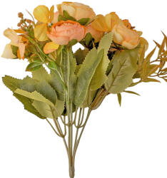 Valex Decor 5 ágú hortenziás tearózsa selyemvirág csokor, 25cm magas - Sárgás barack (AF053-02)