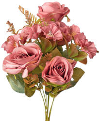 Valex Decor Rózsa selyemvirág csokor, 7 ágú, 43cm magas - Rózsaszín (LD022-03)