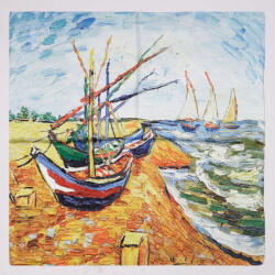 Shopika Esarfa patrata cu o singura fata, imprimeu dupa o pictura cu barci pe plaja a lui Van Gogh