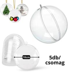  Ajándéktartó szétválasztható gömb műanyag 10cm 5db/csomag - kosarbolt