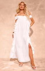 Prettylittlething IC12218 Prettylittlething Fehér Ruha Maxi Cipzáras Fodros (47) S