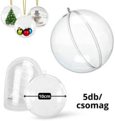  Ajándéktartó szétválasztható gömb műanyag 10cm 5db/csomag - csinaldmagadshop