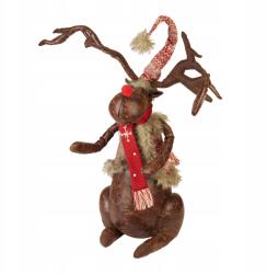 Sweden Ülő rénszarvas 50 cm-es világító dísz sálban és mikulás sapkában