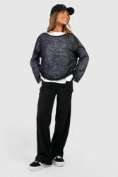 Boohoo Széles Kordbársony Magasszárú Nadrág, Size 42, fekete