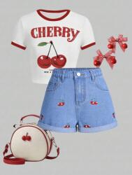 Shein XC12205 Shein Lány Farmer Rövidnadrág Cseresznye (41) 152