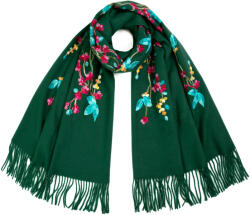 Szaleo Elegáns hímzett Sarabi sál női, gyapjú, virágos, üvegzöld