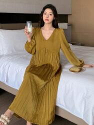 Dazy AC15313 Dazy Pliszírozott Ruha Alkalmi Hosszú Ujjú V-nyakkivágással (47) L