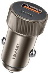 Awei C-857 autós töltő USB+Type-C aljzat (33W, PD gyorstöltő) BARNA (C-857) - bluedigital