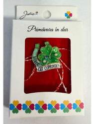 Flippy Martisor Brosa Mica in Cutie, Jolie, Design cu Mesaj, Dimensiune 2.5-3 cm, Material Metal, Model Trifoi cu Patru Foi Verde (teo-164917)