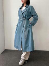 Shein LC66313 Dazy Hosszú Kétsoros Farmer Kabát (47) XL