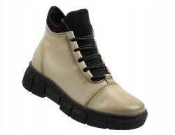 Cambell Női Bőr Bakancs, bézs, fűzős, cipzáras, meleg, Size 36-41 (25-19341BG)