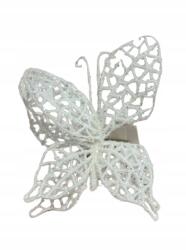  Karácsonyi dekoráció Pillangó kicsi fehér/csillámos (MZOT6)
