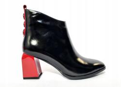 Loretta Vitale Fekete bőr női bokacsizma Loretta Vitale W210-C321 piros sarok r37 (W210-C321-P174)