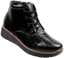 Cambell Női Bakancs, fekete lakk, valódi bőr, cipzáras, Size 36-41, 3.5cm talp (25-40317.CZARNY LAKIER)