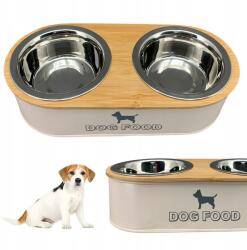 Dupla tál kutyáknak bambusz asztallappal 30x13, 5 cm Retro, vízhez és táphoz (248716)
