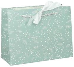 Creative Dísztasak CREATIVE Deluxe Plus L 33x26x12 cm fekvő fagyöngy matt világoszöld sodort füles masnival