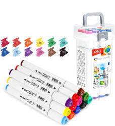 Deli Set 12 markere sketching varf dublu rotund Deli DLE70803-12, cutie plastic (DLE70803-12)