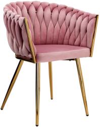 Rózsaszín COFTON Velúr Fonott Szék Arany Lábakkal
